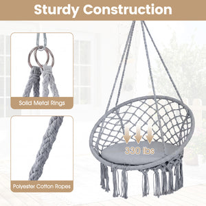 Macrame Swing Chair Hammock Chair with Round Seat Cushion-Grey