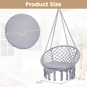Macrame Swing Chair Hammock Chair with Round Seat Cushion-Grey