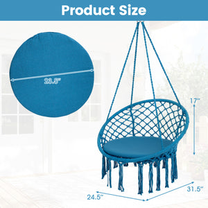 Macrame Swing Chair Hammock Chair with Round Seat Cushion-Blue