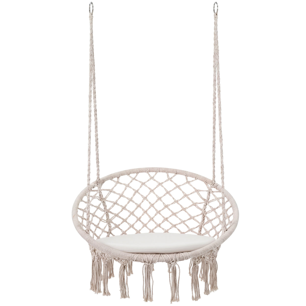 Macrame Swing Chair Hammock Chair with Round Seat Cushion-Beige