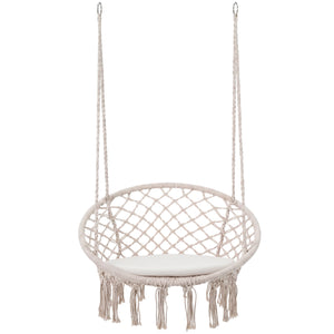 Macrame Swing Chair Hammock Chair with Round Seat Cushion-Beige