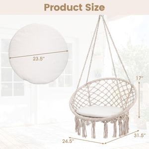 Macrame Swing Chair Hammock Chair with Round Seat Cushion-Beige