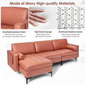 L-shaped Sectional Sofa with Reversible Chaise and 2 USB Ports-Pink