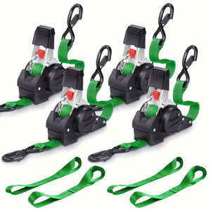 4PCS Retractable Ratchet Tie Down Straps – 10FT Heavy Duty Self-Retracting Cargo Straps for Truck, Trailer & Motorcycle