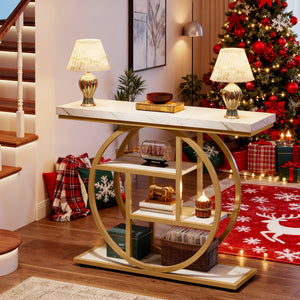 Luxury Gold Console Table with Marble Top, Modern Entryway Sofa Table