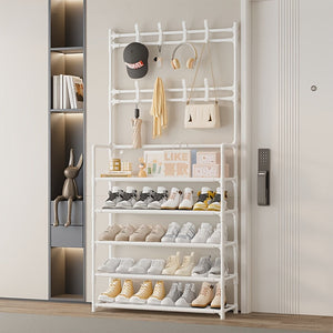 2 in 1 Shoe Rack with Coat Hooks Entryway Organizer 5 Tier Storage Shelf