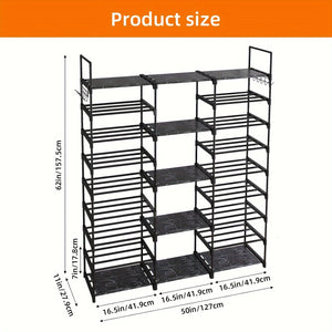 Multi Layers - Shoe Rack Organizer Column Storage Shelf Entryway w/ Hooks