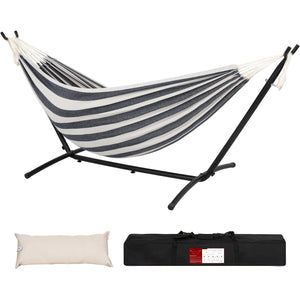 Heavy Duty Double Hammock with Steel Stand 450lbs Portable Outdoor Indoor Blue