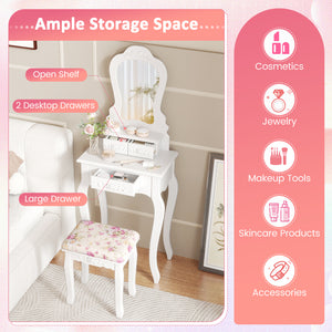 Makeup Dressing Table and Bench 3 Drawers and Cushioned Stool for Girls-White