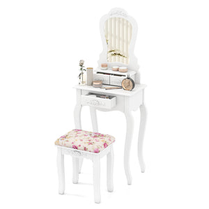 Makeup Dressing Table and Bench 3 Drawers and Cushioned Stool for Girls-White