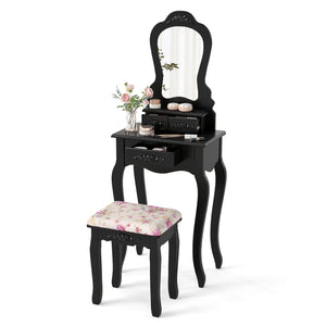 Makeup Dressing Table and Bench 3 Drawers and Cushioned Stool for Girls-White