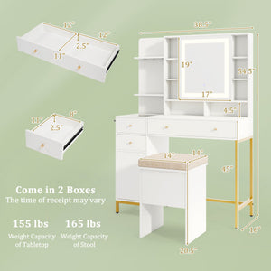 Makeup Dressing Table and Stool set with 3 Lighting Modes and Cabinet-White