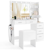 Makeup Table and Stool Set with Hair Dryer Stand-White