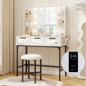 Bedroom Makeup Vanity Desk with Hollywood Mirror and Lights-White