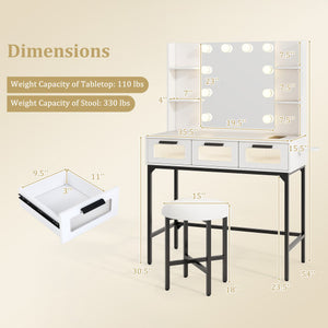 Bedroom Makeup Vanity Desk with Hollywood Mirror and Lights-White