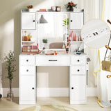 Makeup Vanity Desk with Lighted Mirror and Charging Station-White