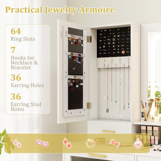 Makeup Vanity Desk Dressing Table and Stool Set with Lighted Mirror-White