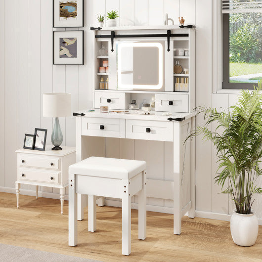 Makeup Vanity Desk with Mirror and Adjustable Storage Shelves-White