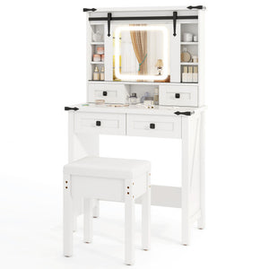 Makeup Vanity Desk with Mirror and Adjustable Storage Shelves-White