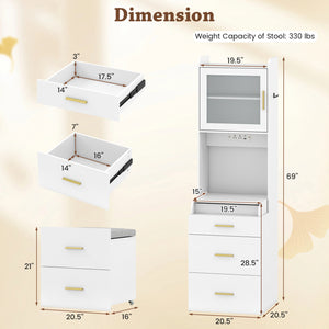 Makeup Vanity with Power Outlets and Flip-top Mirror and Storage Stool-White