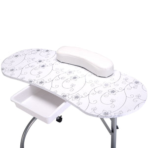 Foldable Portable Manicure Table with Drawer Casters and Cushion-Black