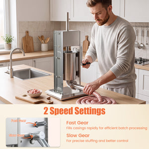 Manual Sausage Stuffer with 2 Speeds & 4 Stuffing Tubes for Commercial Home-7 LBS