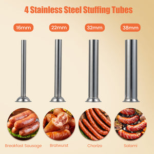 Manual Sausage Stuffer with 2 Speeds & 4 Stuffing Tubes for Commercial Home-7 LBS