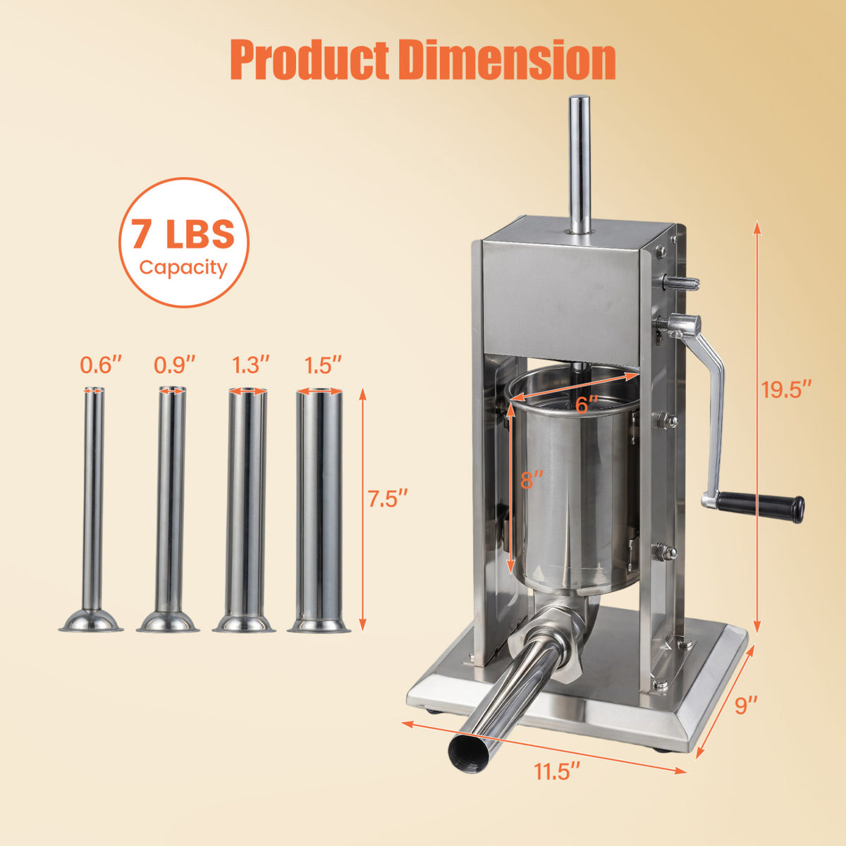 Manual Sausage Stuffer with 2 Speeds & 4 Stuffing Tubes for Commercial Home-7 LBS