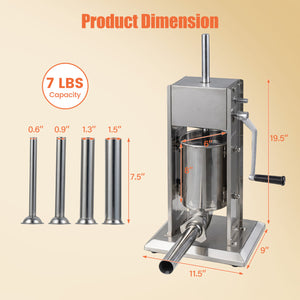 Manual Sausage Stuffer with 2 Speeds & 4 Stuffing Tubes for Commercial Home-7 LBS