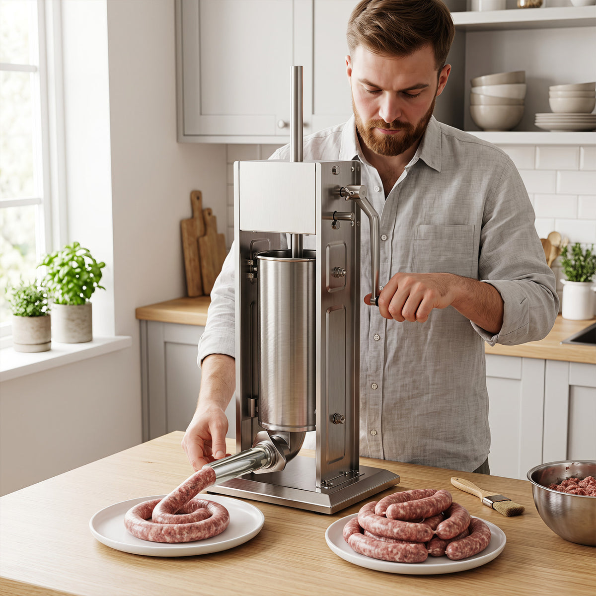 Manual Sausage Stuffer with 2 Speeds & 4 Stuffing Tubes for Commercial Home-11 LBS