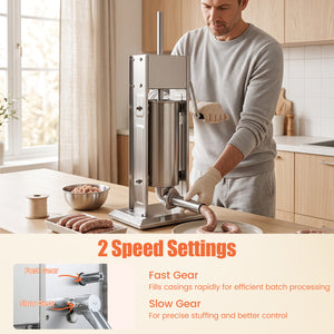 Manual Sausage Stuffer with 2 Speeds & 4 Stuffing Tubes for Commercial Home-11 LBS