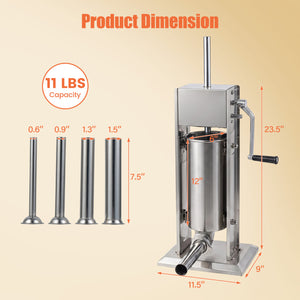 Manual Sausage Stuffer with 2 Speeds & 4 Stuffing Tubes for Commercial Home-11 LBS