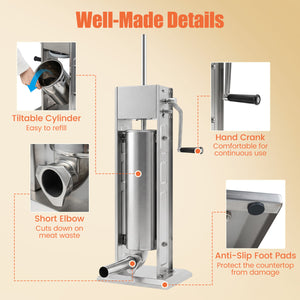 Manual Sausage Stuffer with 2 Speeds & 4 Stuffing Tubes for Commercial Home-15 LBS