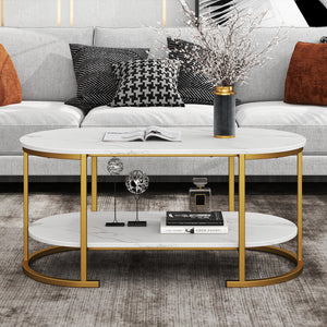 Marble Coffee Table with Open Storage Shelf-White