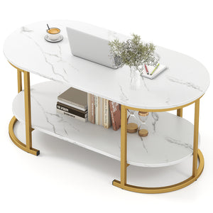 Marble Coffee Table with Open Storage Shelf-White