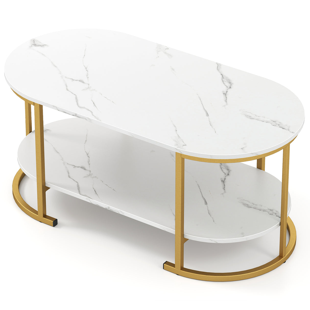 Marble Coffee Table with Open Storage Shelf-White