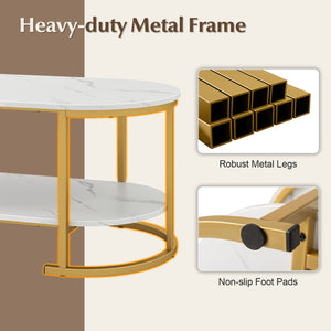 Marble Coffee Table with Open Storage Shelf-White