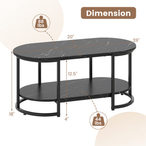 Marble Coffee Table with Open Storage Shelf-Black