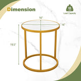 Marble Top Round Side Table 16-Inch End Table with Golden Metal Frame-2 Pieces