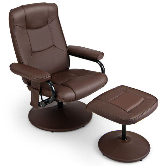 360°Swivel Massage Recliner Chair with Ottoman-Brown