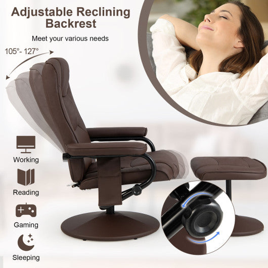 360°Swivel Massage Recliner Chair with Ottoman-Brown