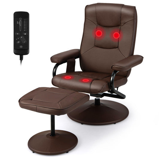 360°Swivel Massage Recliner Chair with Ottoman-Brown