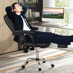 Massage Adjustable Executive Chair with Armrests and Retractable Footrest-Black