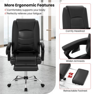Massage Adjustable Executive Chair with Armrests and Retractable Footrest-Black