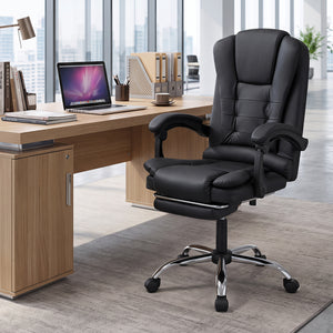 Massage Office Chair with Footrest & Reclining Backrest and Swivel Seat-Black
