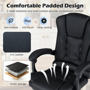 Massage Office Chair with Footrest & Reclining Backrest and Swivel Seat-Black
