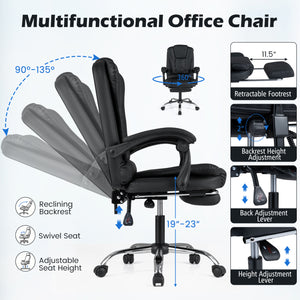 Massage Office Chair with Footrest & Reclining Backrest and Swivel Seat-Black