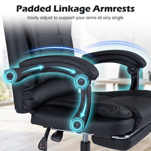 Massage Office Chair with Footrest & Reclining Backrest and Swivel Seat-Black