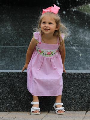 Turtle Girls Dress Pink Stripe Ruffle Strap