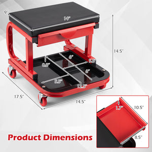 Mechanic Rolling Stool with Tool Trays and Magnetic Drawer for Garage-Red
